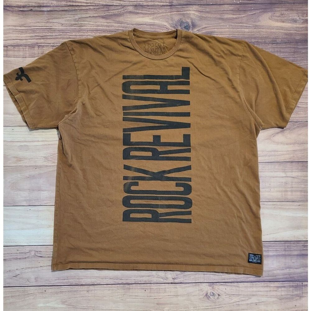 Rock Revival Shirt Mens XXX-Large Brown Short Sleeve Oversize Logo Cotton Tshirt